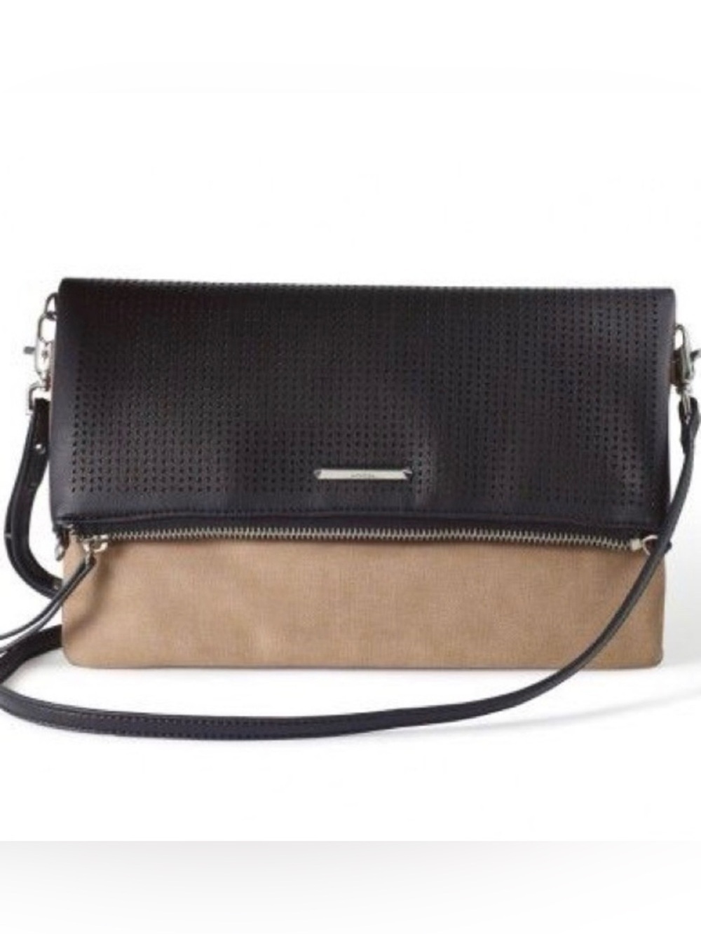 Stella & Dot Waverly Petite - Black Perf & Pale Camel 3-in-1 Crossbody Bag